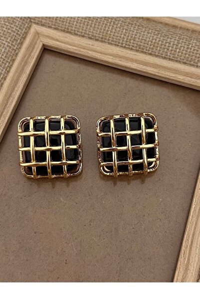 YENGEÇ Kare Kafes Model Siyah Küpe