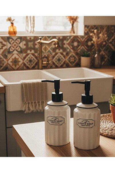 Home 2-Piece Stylish Porcelain Liquid Soap Dispenser White Black Lid
