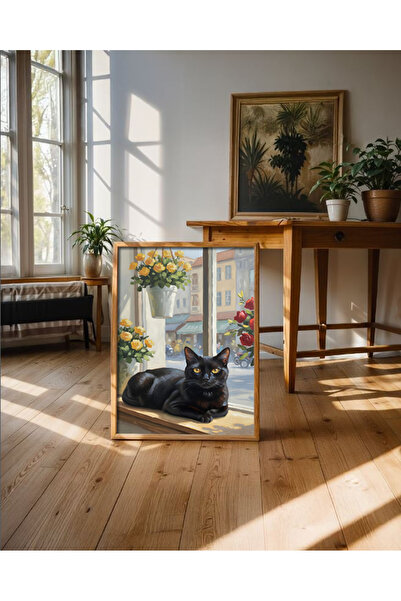 alphobitasarım Pisica neagră nobilă, simbolul păcii, relaxându-se pe marginea...