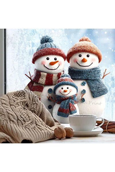 Think And Print Yılbaşı Kardan Adam Cam Kapı Pencere Sticker Seti Dekoratif D...