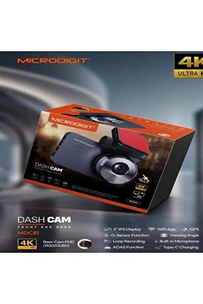Microdigit Microdigit 4K UHD Front and Rear Dash Cam - 3-inch IPS Screen - Supports WiFi, GPS, and ADAS