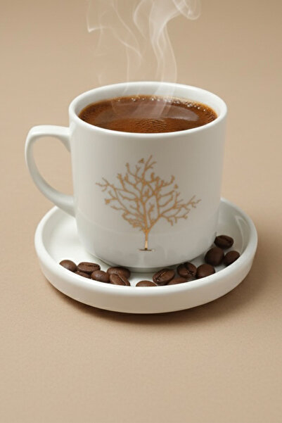 EVCİME طقم قهوة مكون من قطعتين لشخص واحد بتصميم شجرة الحياة مطلي بالذهب