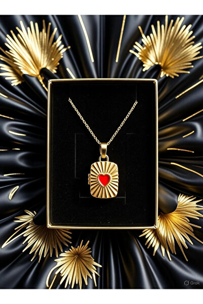 ÜNALHEDİYELİK Kapaklı Kalp Madalyon Kolye Altın Renk Resim Konulabilen Kırmız...