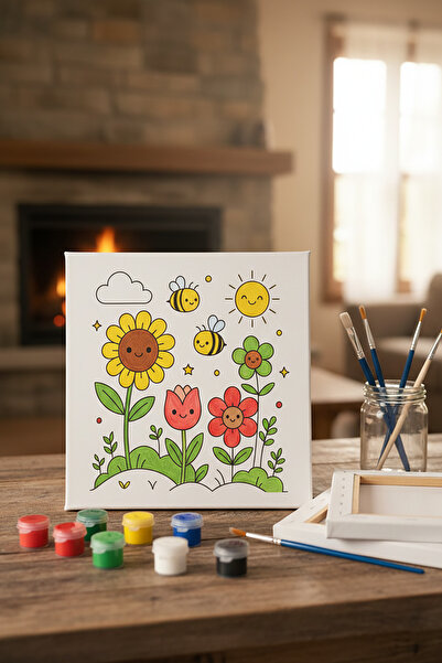 RenkliİzlerAtölyesi Çocuk Tuval Boyama Seti (Neşeli Bahçe)