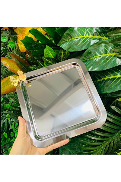 EVRA 6 Adet Kare Tek Kelebekli Metal Gold Kelebekli Sunum Tepsisi