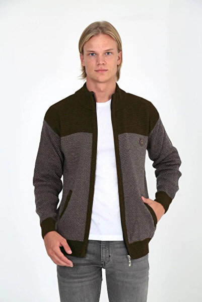 velmorafashion Velmora Premium Zippered Knitwear Cardigan High Collar, Pockets, Casual Stylish Comfortable Fit Knitwear - Brown