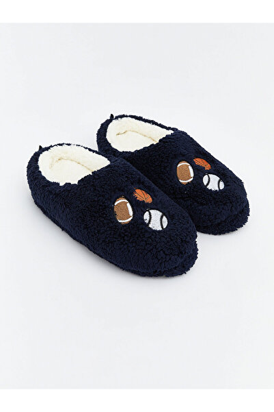 LC Waikiki Papuci de casă din pluș pentru băieți, brodați, albastru bleumarin
