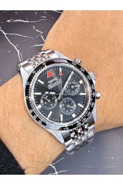 Slazenger ساعة يد رجالية – قرص أسود – هيكل من الفولاذ المقاوم للصدأ – سوار فو...