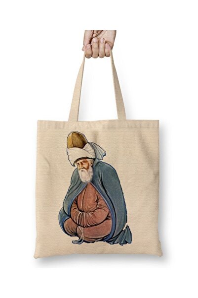 Toyaso Mevlana Λευκή υφασμάτινη τσάντα με μακριά λαβή Τσάντα αγορών Τσάντα πα...