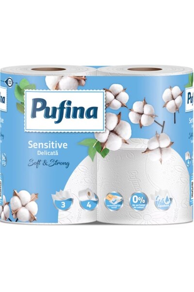 PUFINA Hârtie igienică Sensitive, 4 role, 3 straturi