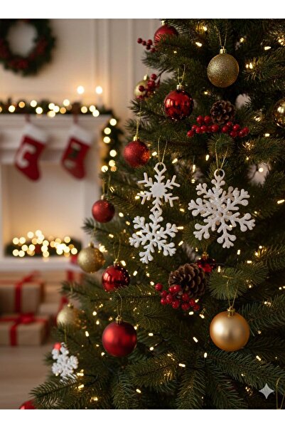 Kar Tanesi Yılbaşı Süsü Seti Noel Süsü Seti Parlak Yılbaşı Dekorasyonu 3'lü Set