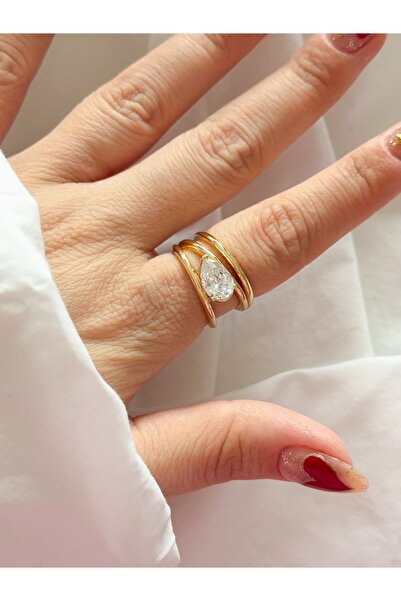 CHARMLUCKY Steel Baguette Stone Ring (Adjustable)