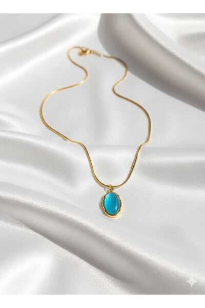 Mİ MİND Renkli Oval Kuvars Çelik Kolye