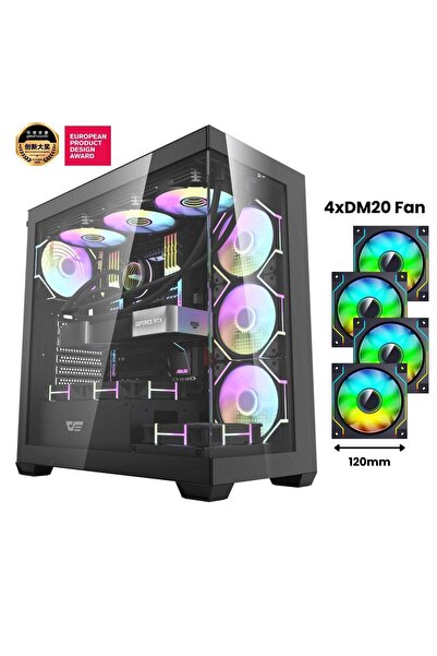Aigo DS900 AT-750W 80+ Bronze USB3.0 Type-C 4×12CM Fan Temperli Cam Siyah ATX Kasa
