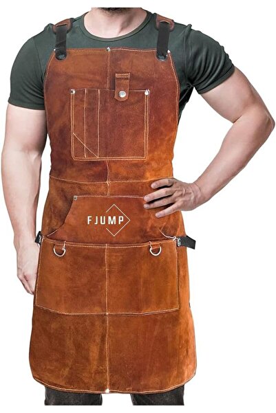 Evar FJUMP Heavy-Duty Leather Tool Apron — Adjustable Cross-Back Straps, 10 P...