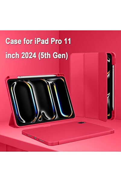 Generic iPad Pro 12.9 Case (2018-2022) with Pencil Holder – Slim Magnetic Trifold Stand (Red)