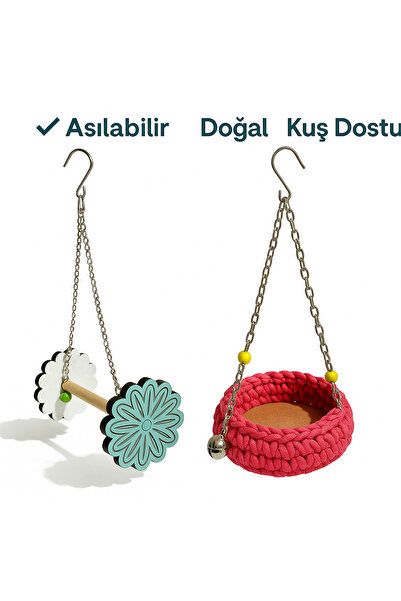 İKONİXPET Asılabilir Kuş Oyuncağı ve Örgü Kuş Yuvası – Muhabbet Papağan Kanar...