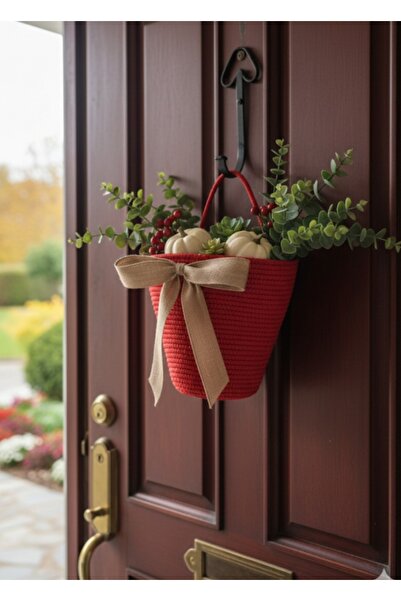 Pınar Gündoğdu Collection Hasır kapı önü sepeti, askılı gazetelik çok amaçlı sepet banyo mutfak çiçeklik askılı hasır sepet