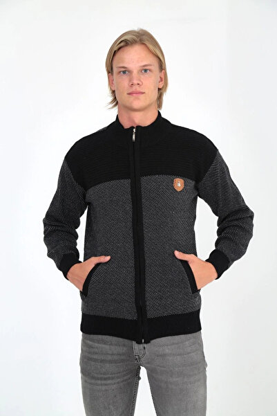 velmorafashion Velmora Premium Zippered Knitwear Cardigan High Collar, Pockets, Casual Stylish Comfortable Fit Knitwear - Black