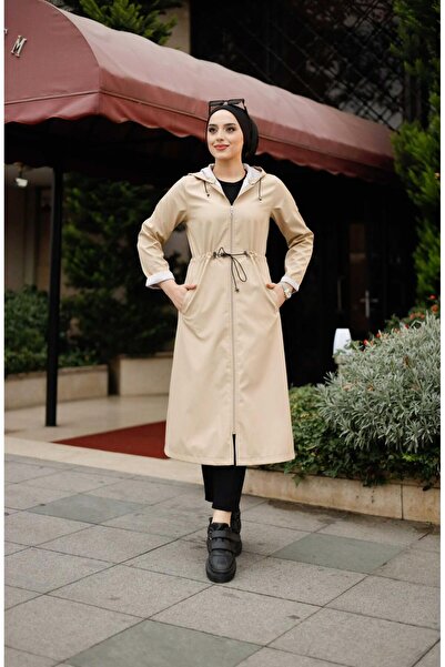 Marjinal City İçi Çizgili Ve Kendinden Astarlı Su Geçirmez Kadın Trençkot