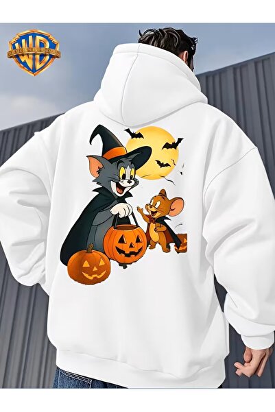 oneagılyazı سترة وارنر بروس الرسمية بغطاء رأس - سترة فضفاضة للجنسين، توم وجيري فاير