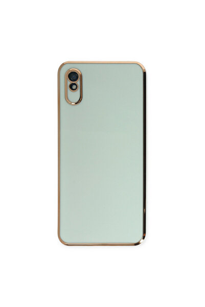 AKSEFİZZ Redmi 9A Kılıf Parlak Soft Yüzeyli Kamera Korumalı Altın Kenarlı Kapak