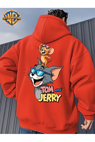 oneagılyazı Warner Bros. Resmi Kapüşonlu Sweatshirt - Unisex Bol Kesim Kazak, Tom ve Jerry Fare