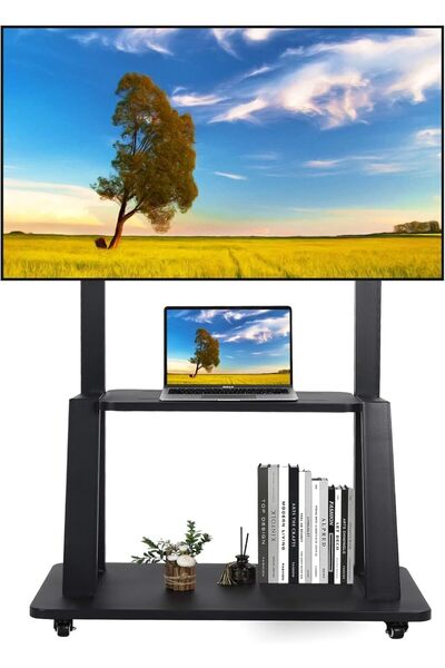 H حامل تلفزيون متحرك بعجلات لأجهزة التلفزيون من 32 إلى 75 بوصة، حامل أرضي متح...