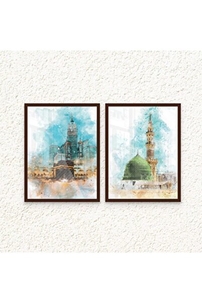 ALAYRA International مجموعة لوحات جدارية إسلامية لمكة المكرمة والمدينة المنورة، قطعتان مؤطرتان، مقاس 40×60 سم