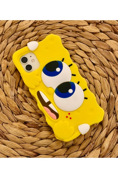 HYPERSOFT غطاء فاخر متوافق مع هاتف آيفون 11 (6.1 بوصة) مصنوع من السيليكون الناعم بتفاصيل عيون سبونج بوب