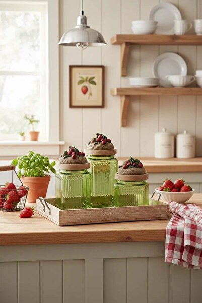 Handan UZUNOĞLU طقم برطمانات زجاجية خشبية مفرغة الهواء مكونة من 3 قطع باللون ...