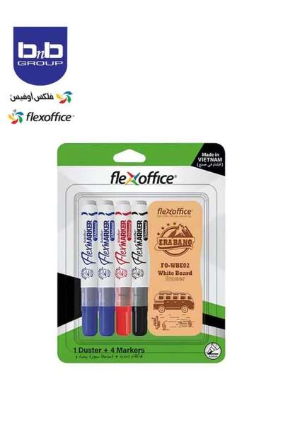 FLEXOFFICE Whiteboard Marker Set: Assorted (4 markers + 1 eraser) Chisel Tip