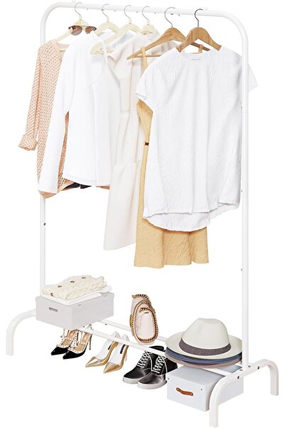 BLOOMING TIME Garment Rack Heavy Duty Portable with Bottom Metal Shelf (White)