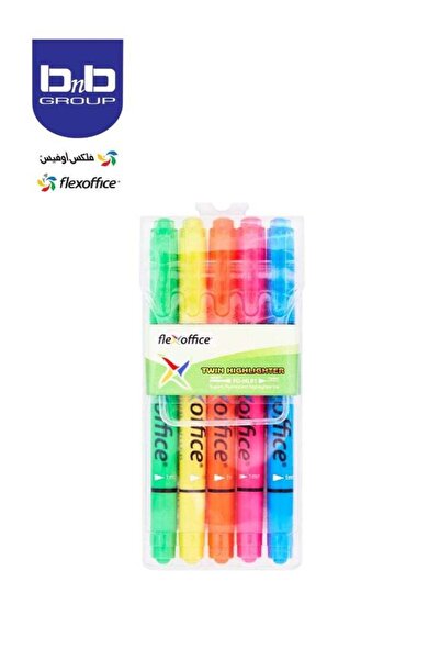 FLEXOFFICE عبوة من 5 أقلام تظليل مزدوجة الأطراف - وردي - 4.0 مم و 1.0 مم