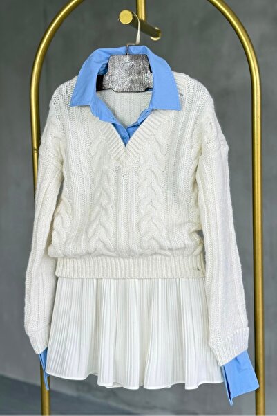 Suziş Shirt Detail V-Neck Knitted Short Sweater 52120014