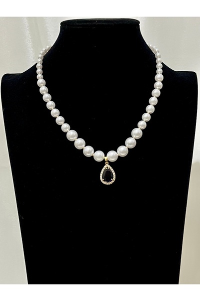 KZNovaStyle قلادة مزينة بخرز اللؤلؤ وتفاصيل حجرية – قلادة نسائية أنيقة بلون ذهبي