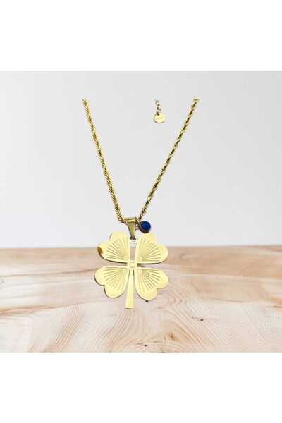 tesoro Mavi Boncuklu Dört Yapraklı Yonca Kolye