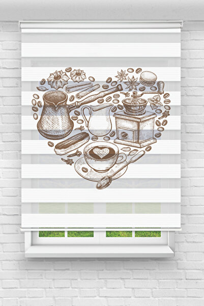 Perdecizade (ENXBOY)KALP KAHVE DİJİTAL BASKILI ZEBRA PERDE-COCUK ODASI-STOR P...