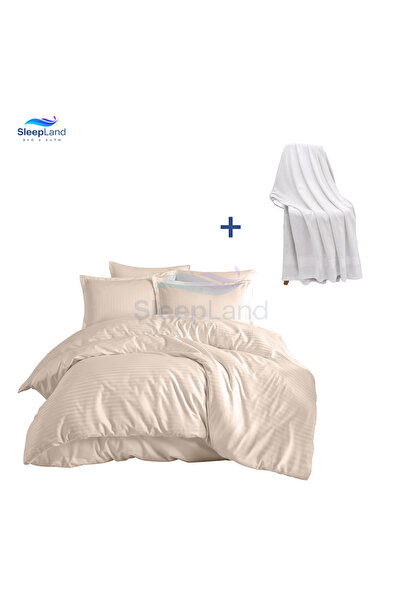 SLEEPLAND بكج مفرش فندقي لون بيج مع منشفة قطن مقاس 70×140سم