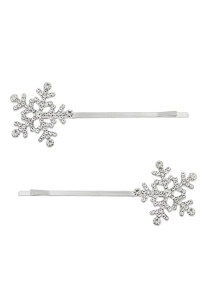 OEM Silver snowflake hair clips with Christmas glitter - 2pcs
