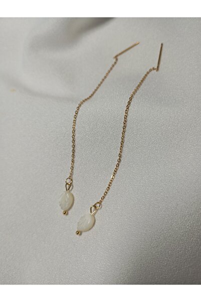 OEM Long earrings 9 cm with Mother of Pearl leaf and 14K gold plated pancake