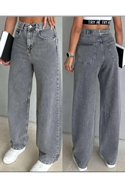 beeke Layal My Jean Toka Detaylı Bol Rahat Kesim Geniş Paça Baggy Jeans Denim...