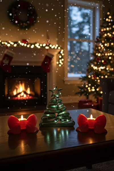 SONİKON LİNE LED Işıklı 3D Yılbaşı Dekor Seti 3’lü Çam Ağacı ve Kurdela Mumlu...