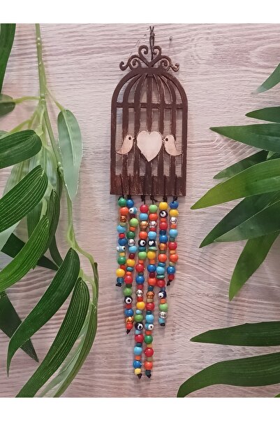 Firuze Hediyelik Ahşap Mini Nazarlık, Kafeste Kuş Tasarımlı Nazarlık, Dekorat...