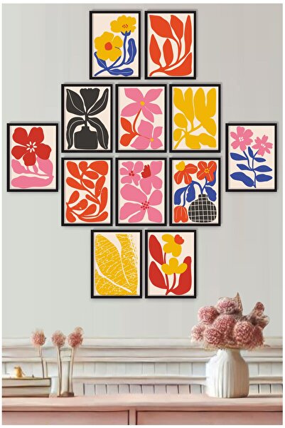 UNT Set de pictură murală MDF cu imprimare UV cu modele abstracte de flori și frunze 15x20 cm – Set de 12 cu aspect de cadru