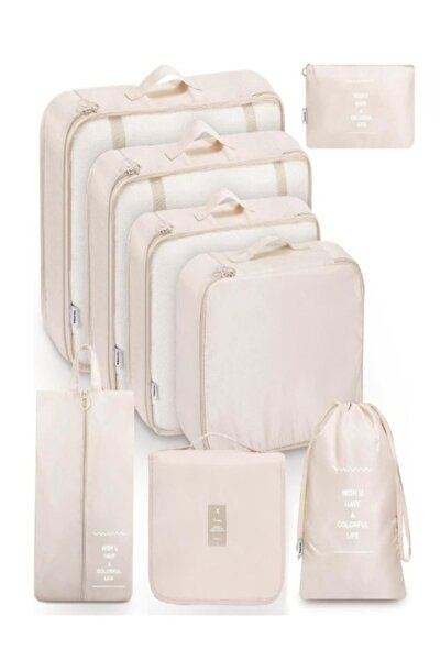 ROVERIM Set 8 Organizatoare Bagaje–Impermeabil,Pliabil,Ideal pentru Călătorii,Bej Elegant/finisaje calitate