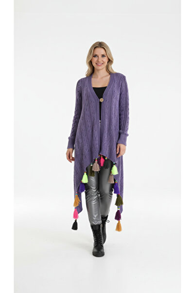 SHOPPEBUTİK سترة قطنية بوهيمية غير متماثلة مزينة بشراشيب - مقاس قياسي، تريكو فضفاض (36-48)