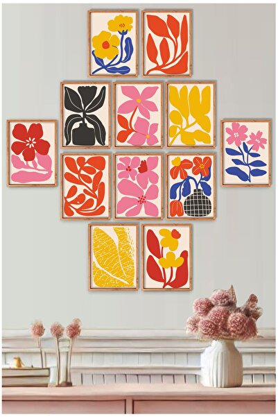 UNT Set de pictură murală MDF cu imprimare UV cu modele abstracte de flori și frunze 15x20 cm – Set de 12 cu aspect de cadru