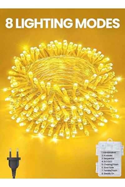 modi سلسلة إضاءة LED بطول 50 مترًا - 320 مصباح LED أبيض دافئ على سلك شفاف، 8 أوضاع إضاءة، مقاومة للماء بمعيار IP44