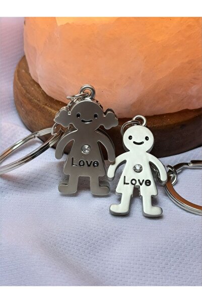 anahtarlık evreni سلسلة مفاتيح معدنية باللون الرمادي بتصميم زوجي محبوب مرصع ب...